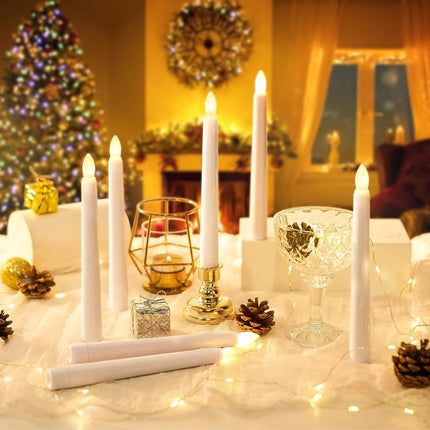 LED Flameless Flickering Taper Candles with Remote & Timer Warm Light Battery Operated Christmas Window Candle for Wedding Party Holiday Home Table Decoration (9 Packs,White+Gold Holder(A))…