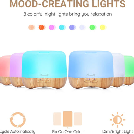300Ml Essential Oil Diffuser, Quiet Aromatherapy Mist Diffusers for Essential Oils, Wood Grain, Ultrasonic, Remote Control, Timer, 7 Colors Light for Bedroom (300Ml)