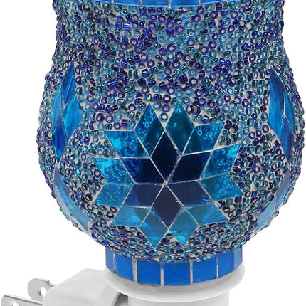 Wax Melt Warmer Mosaic Glass Plug in Fragrance Warmer Electric Candle Wax Warmer for Bedroom, Blue