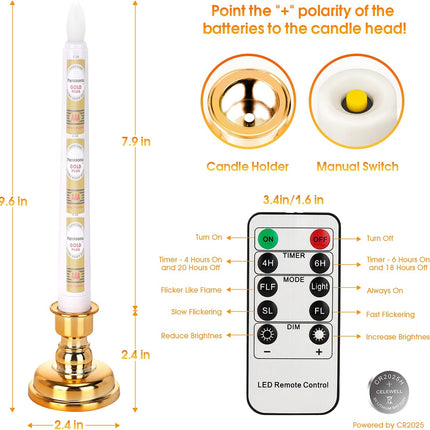 LED Flameless Flickering Taper Candles with Remote & Timer Warm Light Battery Operated Christmas Window Candle for Wedding Party Holiday Home Table Decoration (9 Packs,White+Gold Holder(A))…