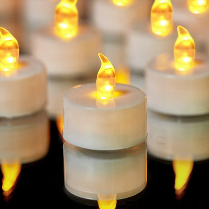Tea Lights LED Tea Light Candles 200 Hours Pack of 50 Realistic Flickering Bulb Battery Operated Tea Lights for Seasonal Festival Celebration Electric Fake Candle in Warm Yellow