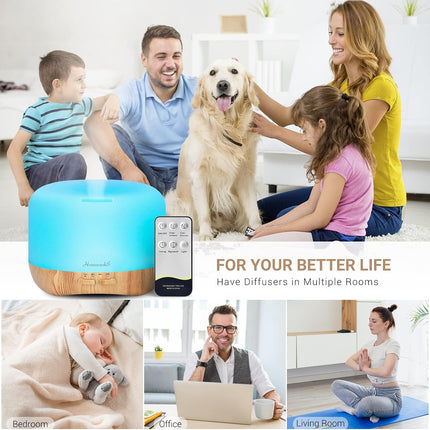300Ml Essential Oil Diffuser, Quiet Aromatherapy Mist Diffusers for Essential Oils, Wood Grain, Ultrasonic, Remote Control, Timer, 7 Colors Light for Bedroom (300Ml)
