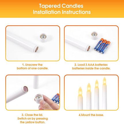 LED Flameless Flickering Taper Candles with Remote & Timer Warm Light Battery Operated Christmas Window Candle for Wedding Party Holiday Home Table Decoration (9 Packs,White+Gold Holder(A))…