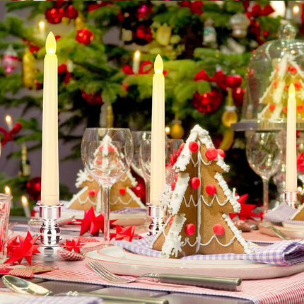 LED Flameless Taper Candles with Remote & Timer Battery Operated Flickering Warm Light Christmas Window Candle for Wedding Party Holiday Table Decoration (9 Packs,Ivory+Sliver Holder(A))…