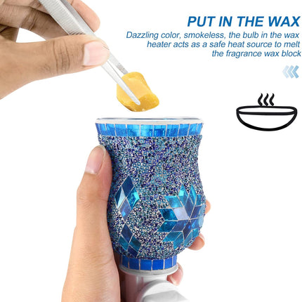 Wax Melt Warmer Mosaic Glass Plug in Fragrance Warmer Electric Candle Wax Warmer for Bedroom, Blue