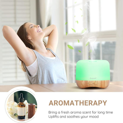 300Ml Essential Oil Diffuser, Quiet Aromatherapy Mist Diffusers for Essential Oils, Wood Grain, Ultrasonic, Remote Control, Timer, 7 Colors Light for Bedroom (300Ml)