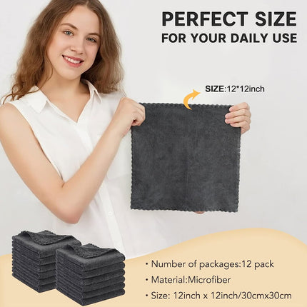 Microfiber Face Cloth Reusable Makeup Remover Facial Cleansing Towel Ultra Soft Face Washcloth 12Inchx12Inch 12 Pack Dark Grey