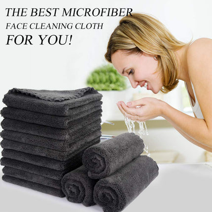 Microfiber Face Cloth Reusable Makeup Remover Facial Cleansing Towel Ultra Soft Face Washcloth 12Inchx12Inch 12 Pack Dark Grey