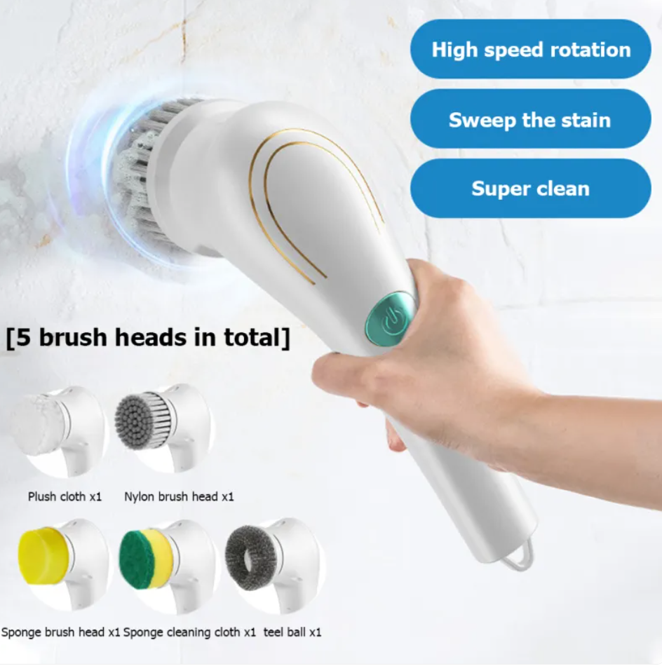 Mini Electric Handheld Scrubber – 5 Brush Heads