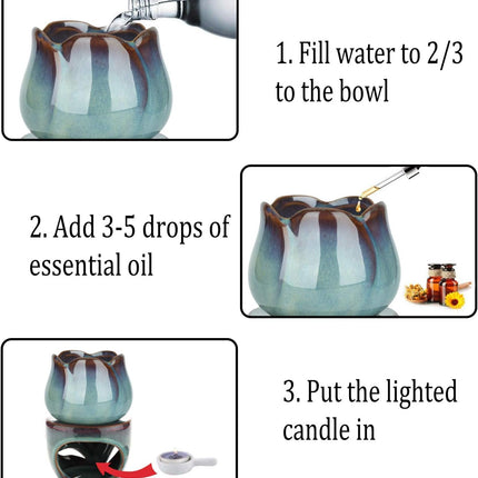 Wax Melt Burners Essential Oil Burner Set of 2, Aromatherapy Aroma Burner Ceramic Oil Diffuser Candle Tealight Holder Home Bedroom Decor Christmas Housewarming Gift