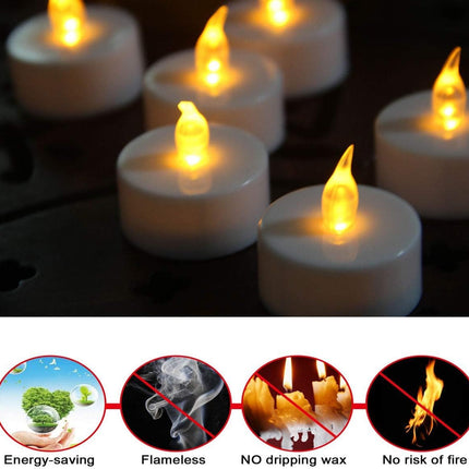 Tea Lights LED Tea Light Candles 200 Hours Pack of 50 Realistic Flickering Bulb Battery Operated Tea Lights for Seasonal Festival Celebration Electric Fake Candle in Warm Yellow