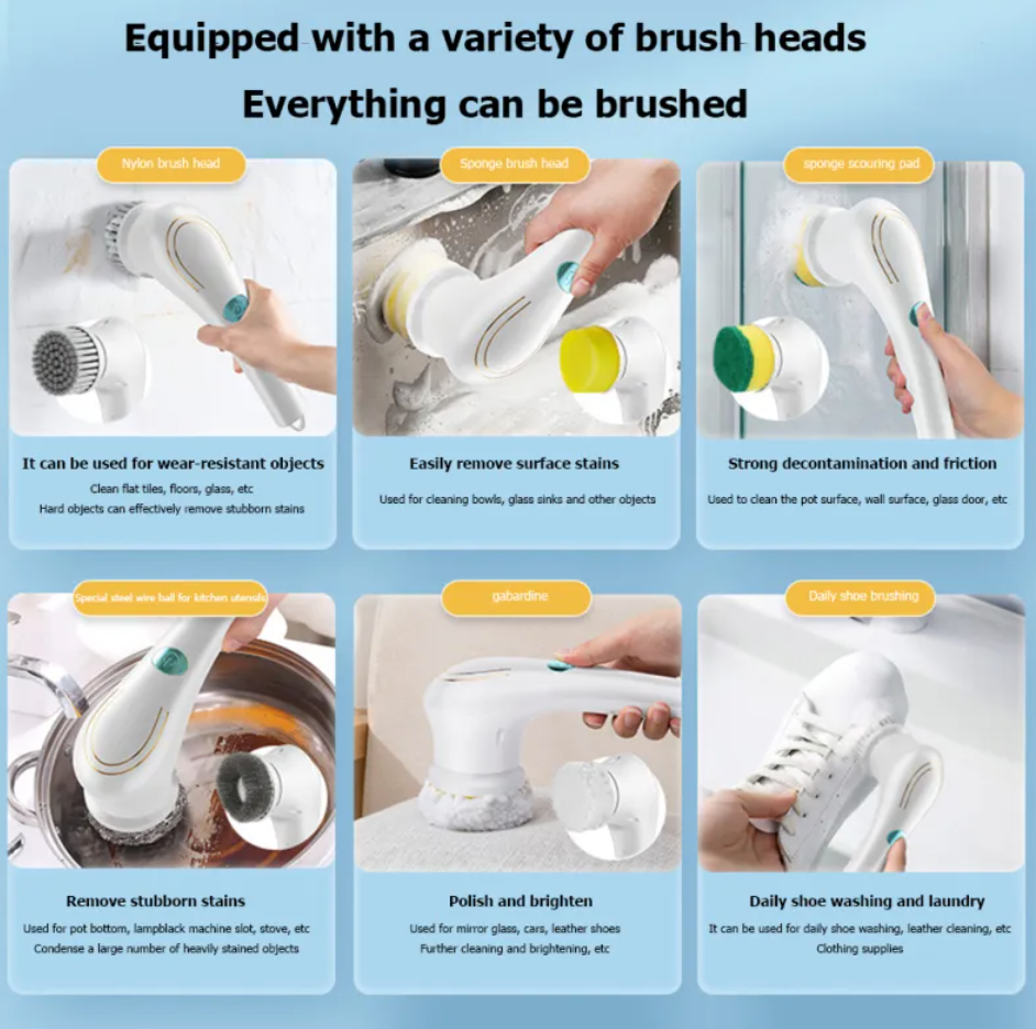 Mini Electric Handheld Scrubber – 5 Brush Heads