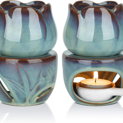 Wax Melt Burners Essential Oil Burner Set of 2, Aromatherapy Aroma Burner Ceramic Oil Diffuser Candle Tealight Holder Home Bedroom Decor Christmas Housewarming Gift