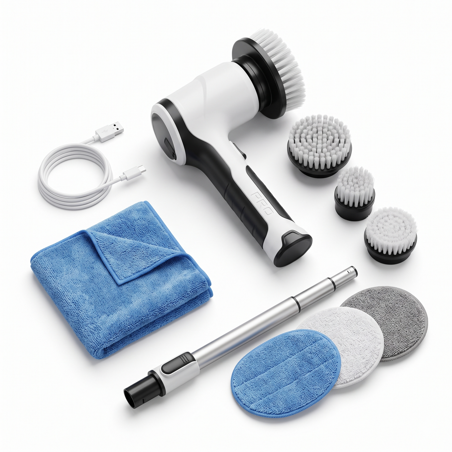 Electric Spin Scrubber Pro Cleaning Kit – 3-piece home cleaning set with cordless scrubbers and microfiber cloth