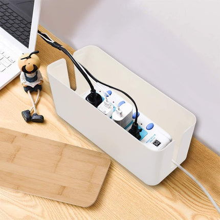 [Set of Three] Cable Management Box Organizer, Bamboo Lid Large Storage Wires Holder for Home, Office, Desk, TV, Computer - Great to Cover Hide Tidy Surge Protector & Power Strips & Cords (White)