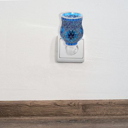 Wax Melt Warmer Mosaic Glass Plug in Fragrance Warmer Electric Candle Wax Warmer for Bedroom, Blue